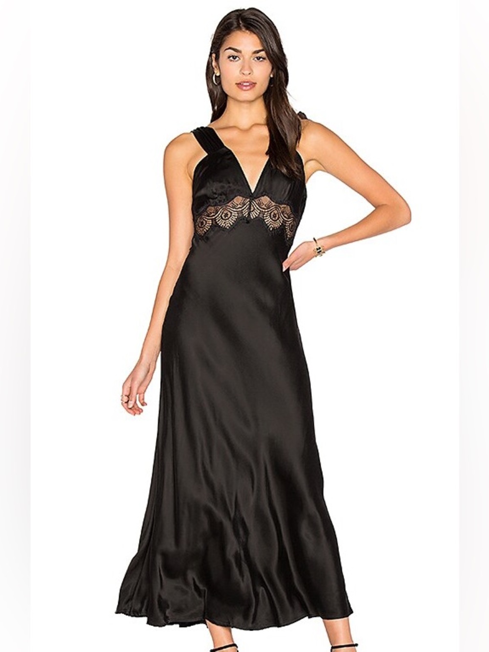 LPA 66 Black Satin Lace Maxi Gown Lingerie Slip Dress Revolve Small WhimsyGoth